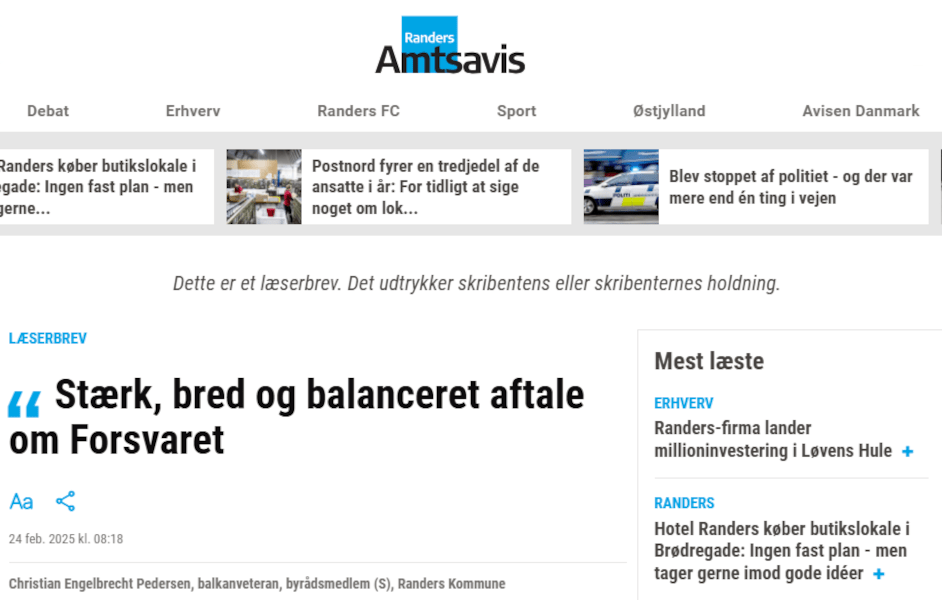 Stærk bred og balanceret aftale om forsvaret